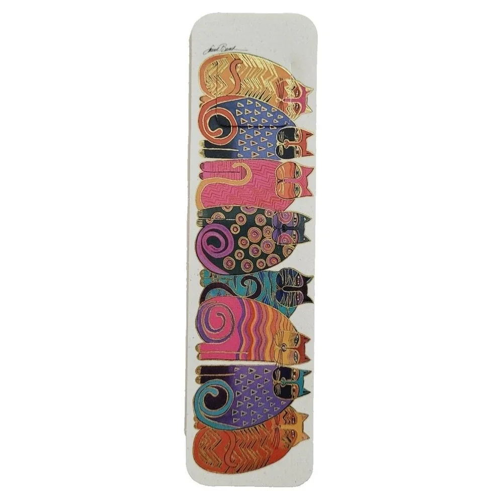 Vintage 90s Feline Family Portrait Laurel Burch gold cats Tab Bookmark XKT-12394